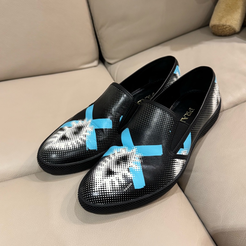 (已預留)Prada 普拉達 藍白圖紋黑皮鞋/36號/99新美品)-7