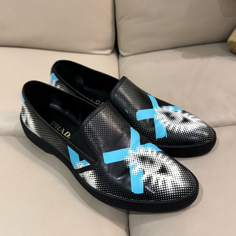 (已預留)Prada 普拉達 藍白圖紋黑皮鞋/36號/99新美品)-8