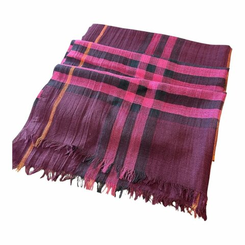 BURBERRY酒紅格紋薄圍巾