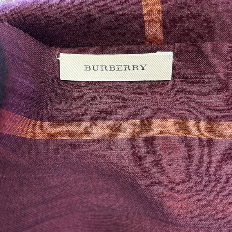 BURBERRY酒紅格紋薄圍巾-2