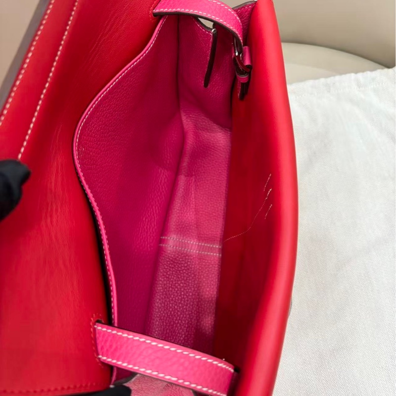 🌈Hermes💗Halzan 31💗極致粉拼石榴紅銀扣🌈99新🌟TC皮🌟愛馬仕🌟-1