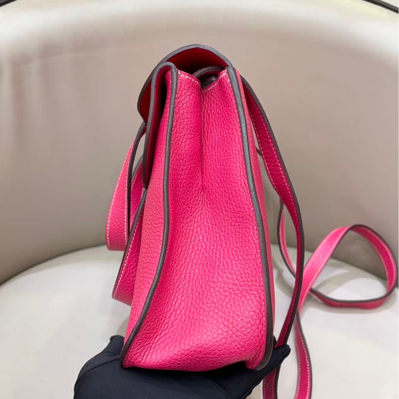 🌈Hermes💗Halzan 31💗極致粉拼石榴紅銀扣🌈99新🌟TC皮🌟愛馬仕🌟-3