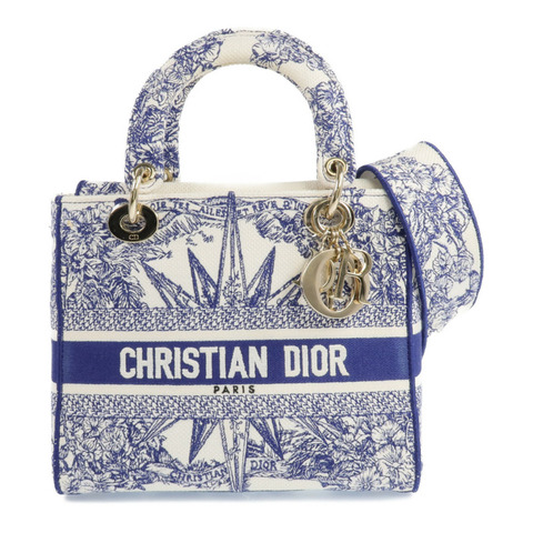 Dior 帆布Lady Dior金扣手挽肩背兩用袋