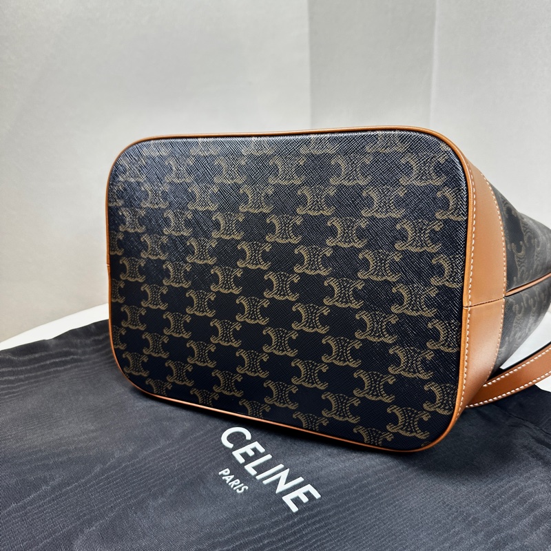 賽琳/Celine Triomphe Bucket 中號凱旋門經典老花棕色水桶包24x18x27cm-11