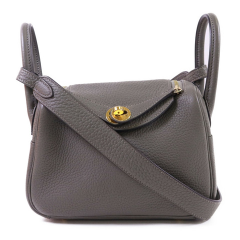 HERMES Clemence皮革Mini Lindy金扣手挽肩背兩用袋Gris Meyer
