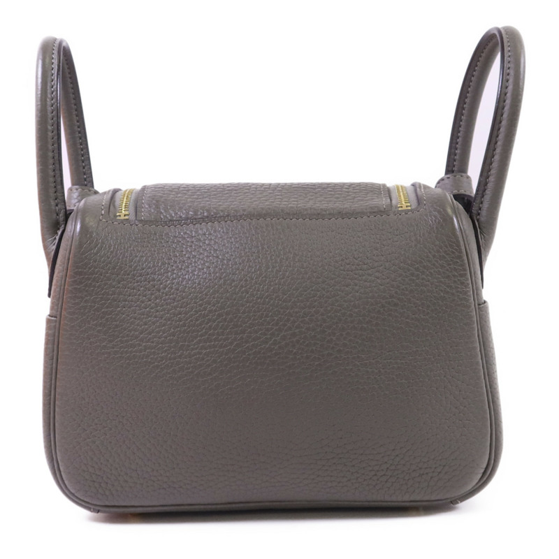 HERMES Clemence皮革Mini Lindy金扣手挽肩背兩用袋Gris Meyer-2