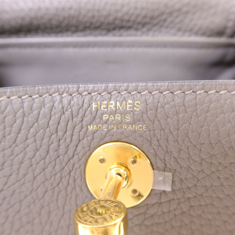 HERMES Clemence皮革Mini Lindy金扣手挽肩背兩用袋Gris Meyer-6