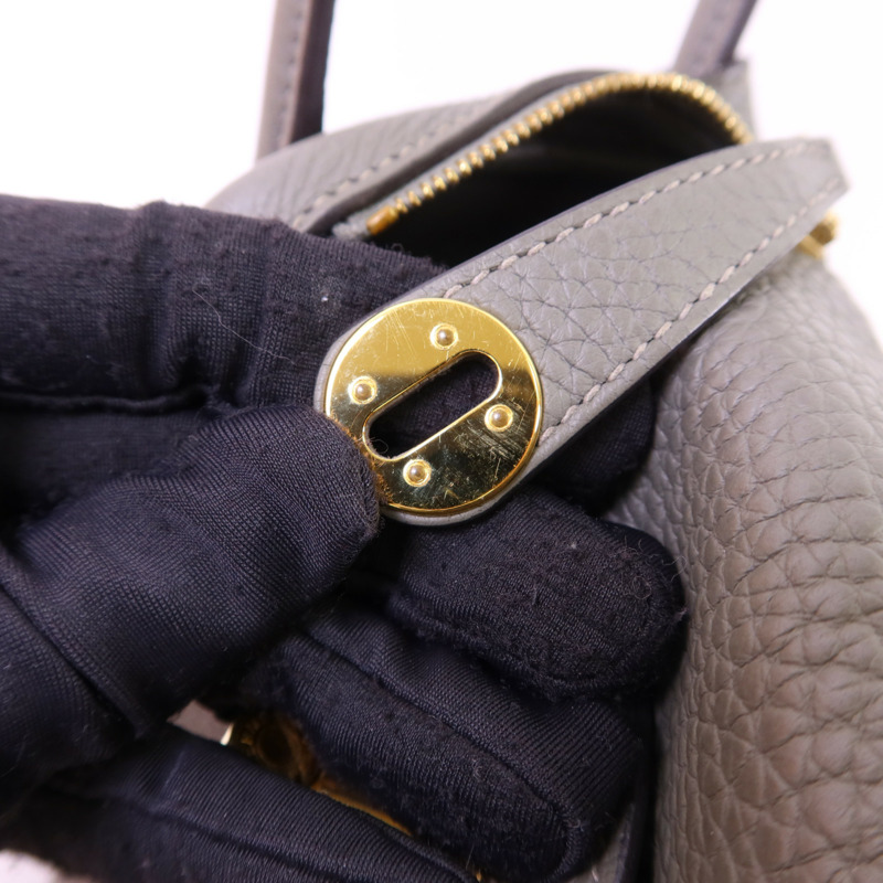 HERMES Clemence皮革Mini Lindy金扣手挽肩背兩用袋Gris Meyer-9
