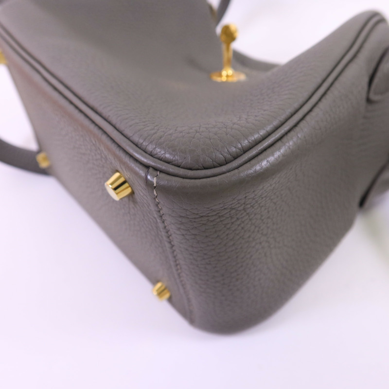 HERMES Clemence皮革Mini Lindy金扣手挽肩背兩用袋Gris Meyer-10