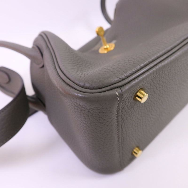 HERMES Clemence皮革Mini Lindy金扣手挽肩背兩用袋Gris Meyer-11