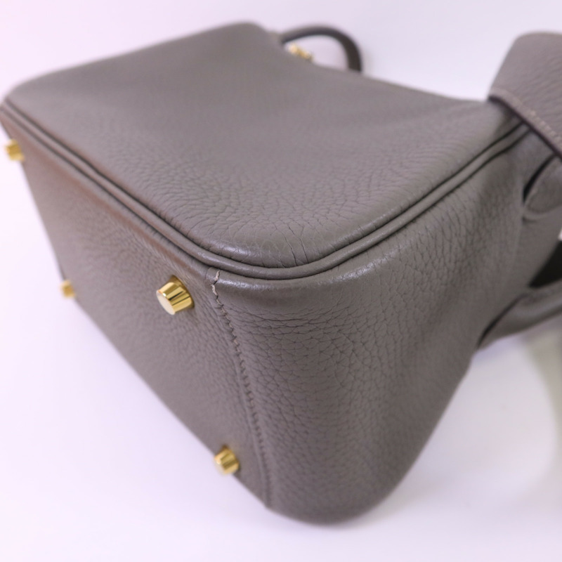 HERMES Clemence皮革Mini Lindy金扣手挽肩背兩用袋Gris Meyer-12