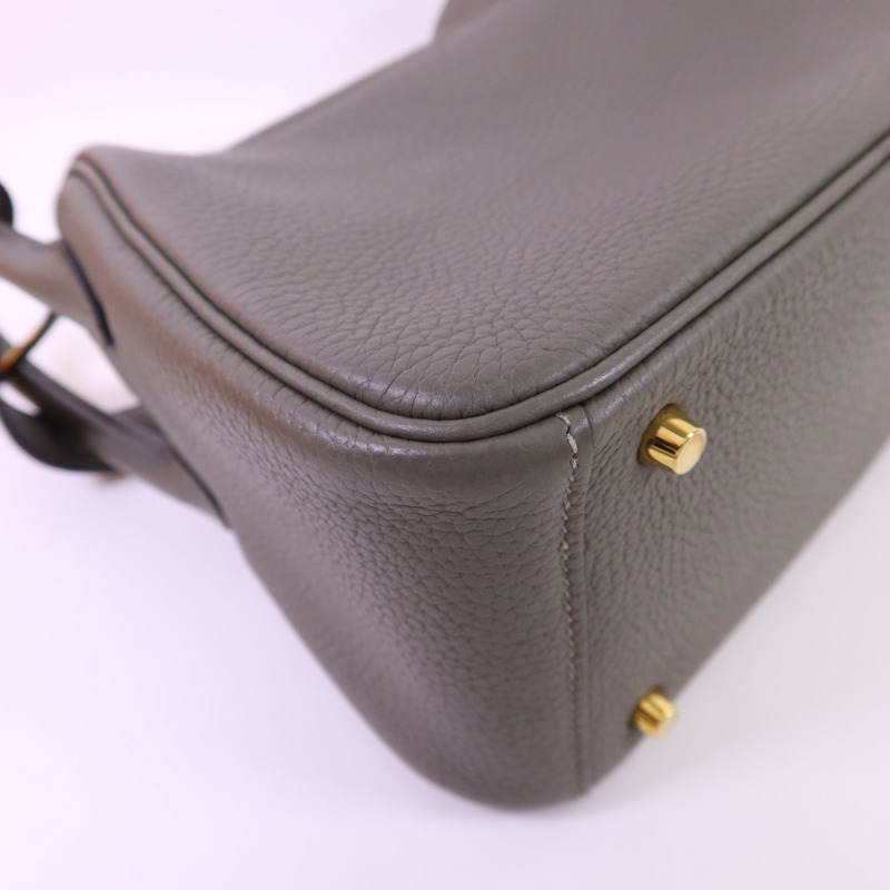 HERMES Clemence皮革Mini Lindy金扣手挽肩背兩用袋Gris Meyer-13