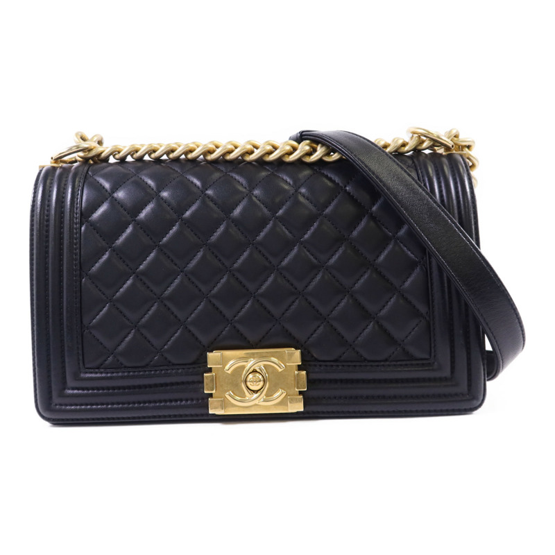 CHANEL 羊皮皮革Boy 25金扣鏈帶肩背袋-0