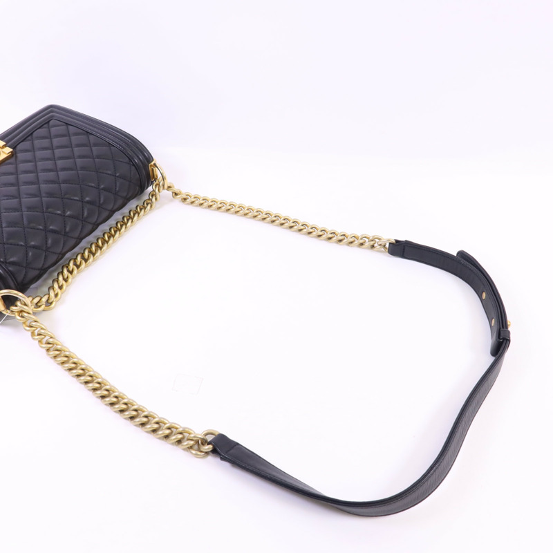CHANEL 羊皮皮革Boy 25金扣鏈帶肩背袋-4