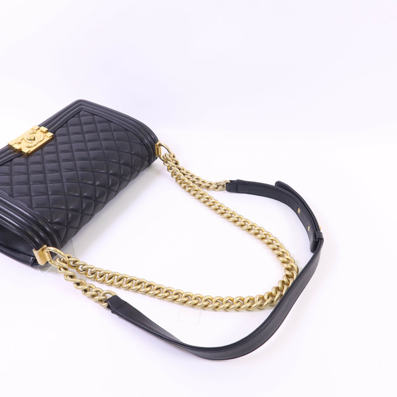 CHANEL 羊皮皮革Boy 25金扣鏈帶肩背袋-5