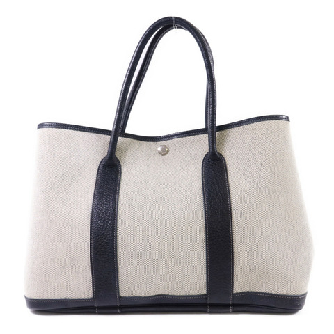 HERMES 帆布GardenParty PM銀扣手挽袋Noir