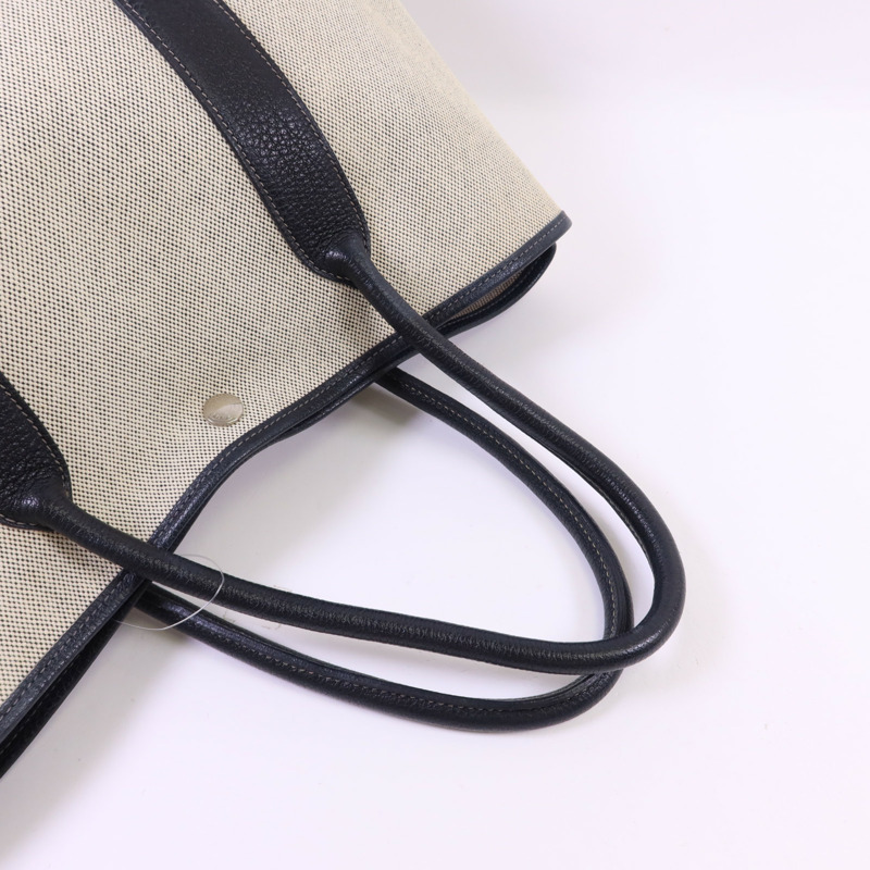 HERMES 帆布GardenParty PM銀扣手挽袋Noir-4