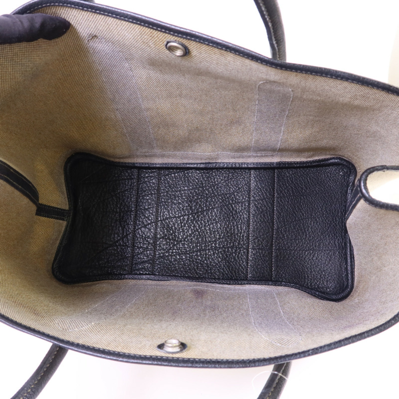 HERMES 帆布GardenParty PM銀扣手挽袋Noir-5