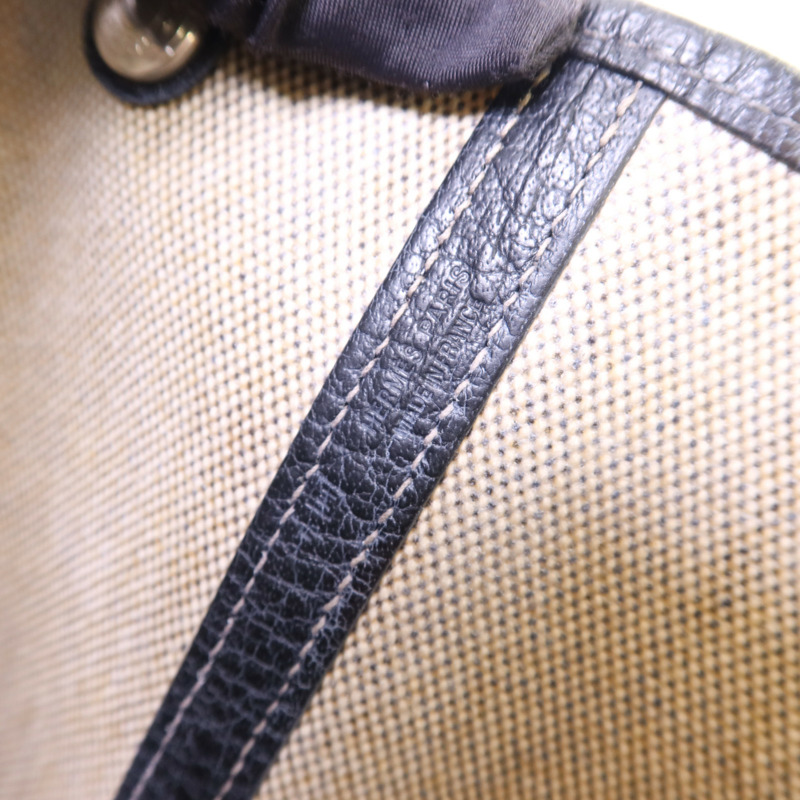 HERMES 帆布GardenParty PM銀扣手挽袋Noir-6