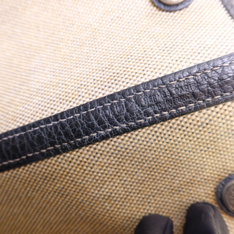 HERMES 帆布GardenParty PM銀扣手挽袋Noir-7