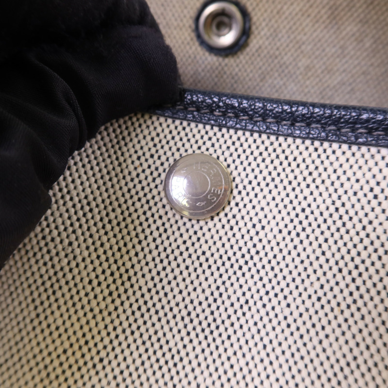 HERMES 帆布GardenParty PM銀扣手挽袋Noir-8