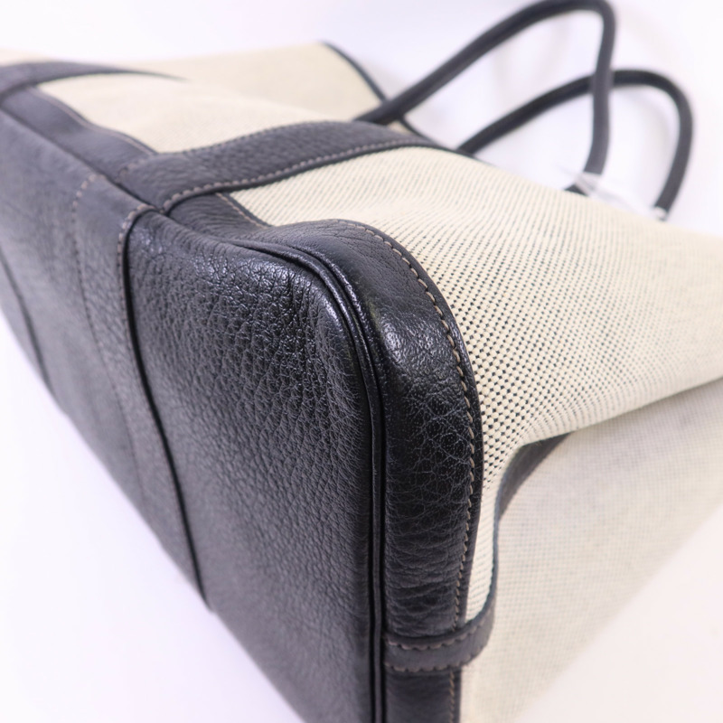 HERMES 帆布GardenParty PM銀扣手挽袋Noir-9