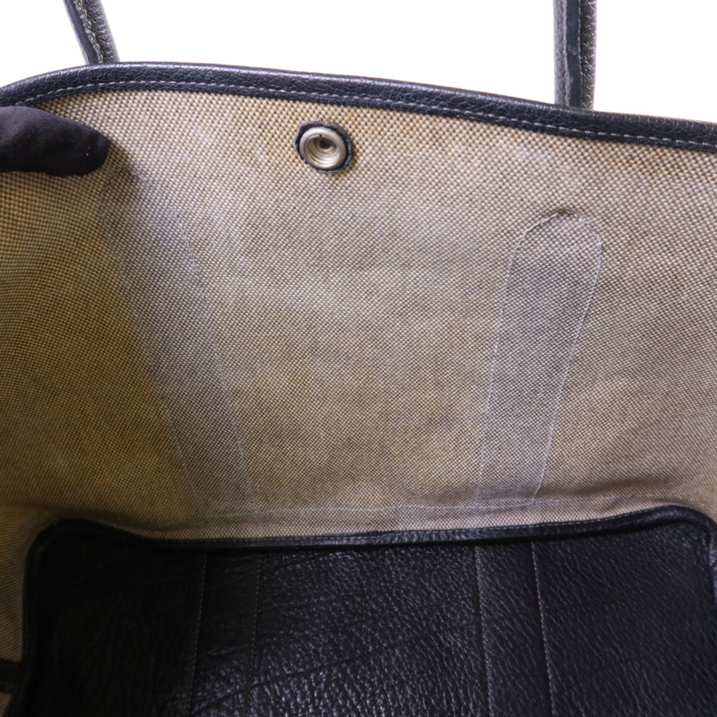 HERMES 帆布GardenParty PM銀扣手挽袋Noir-16