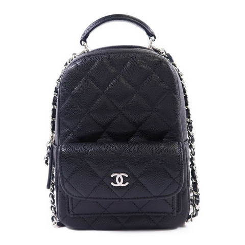 CHANEL 牛皮皮革Mini Backpack銀扣背包