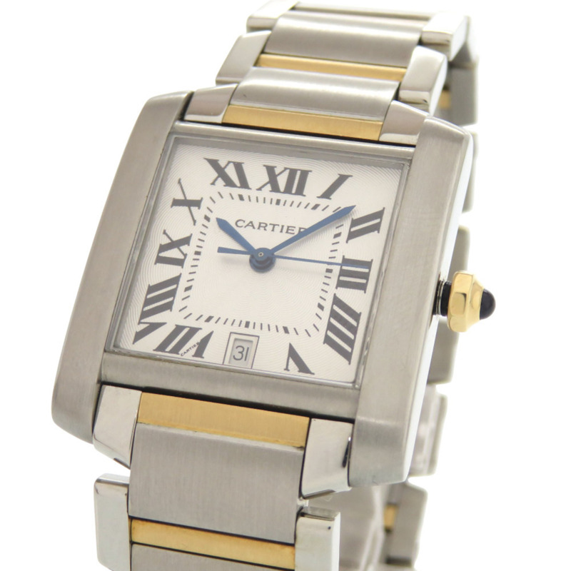卡地亞 Tank Française LM 雙色腕錶 W51005Q4,精鋼材質,18K 黃金和銀,自動上鍊,0426 機芯,品相極佳。-2