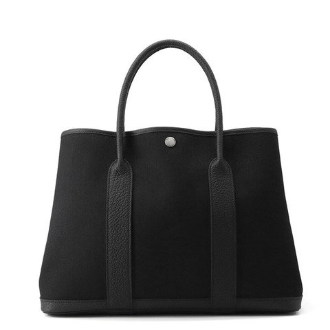 Hermes Hermès Garden PM 手提包，黑色/Toile Militaire/Negonda，K Stamp，黑色