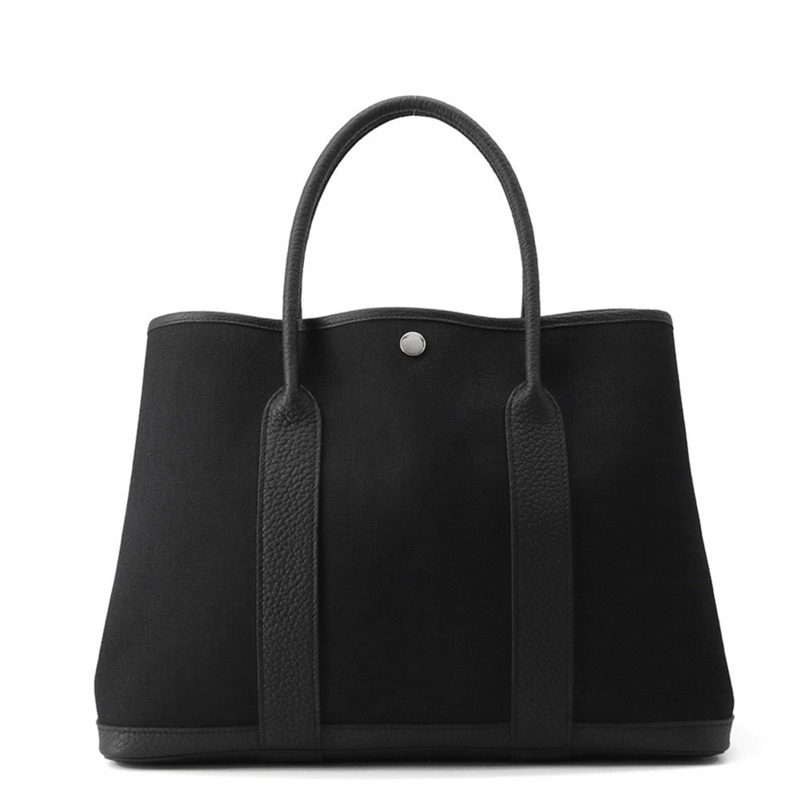 Hermes Hermès Garden PM 手提包,黑色/Toile Militaire/Negonda,K Stamp,黑色-0