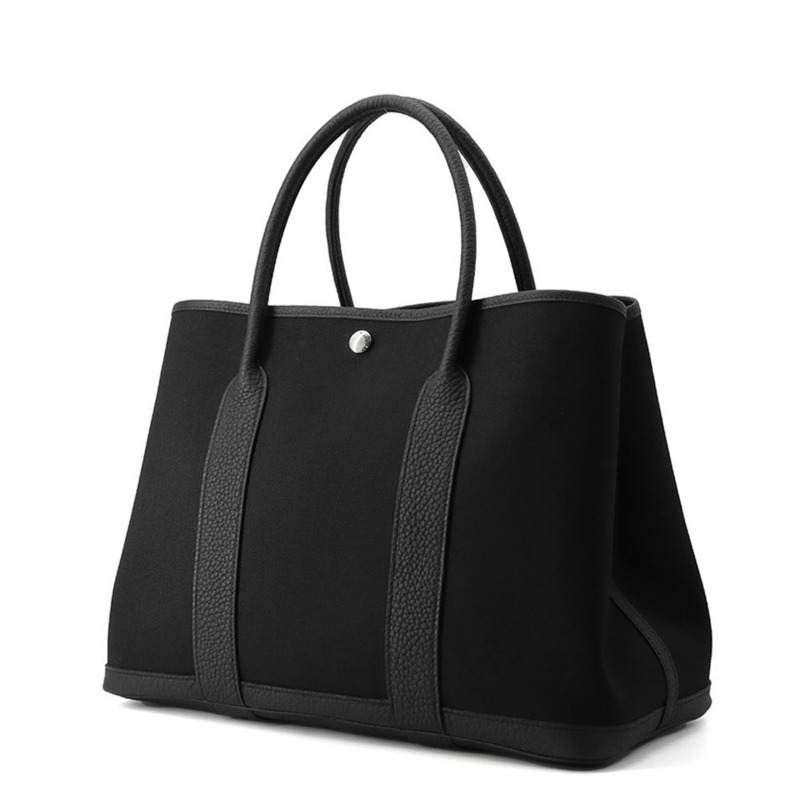 Hermes Hermès Garden PM 手提包,黑色/Toile Militaire/Negonda,K Stamp,黑色-1