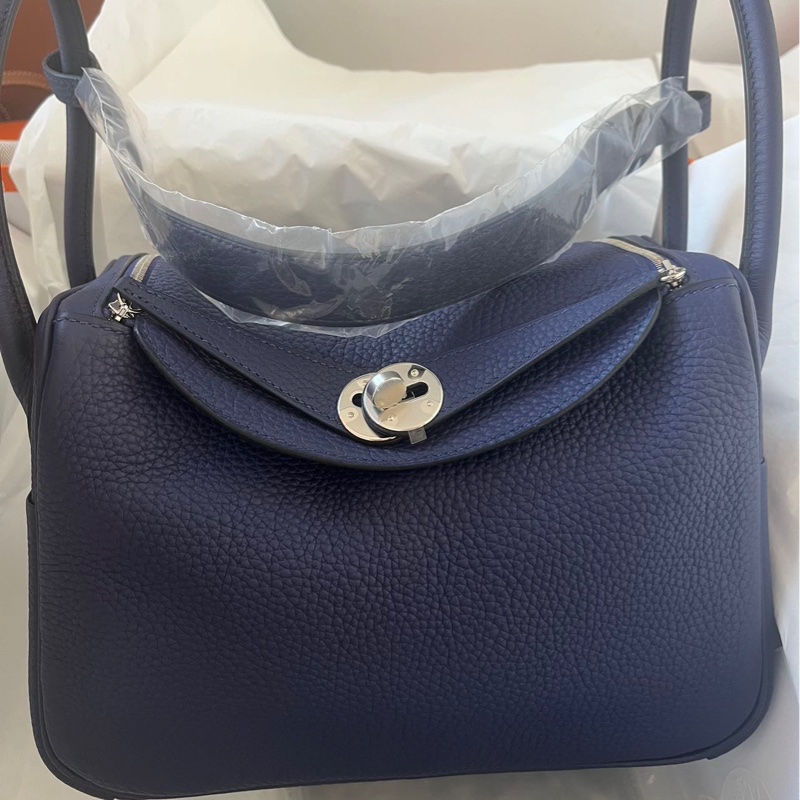 🌈Hermes💙Lindy 26💙墨水藍銀扣🌈全新未使用🌟有貼膜🌟愛馬仕🌟-3