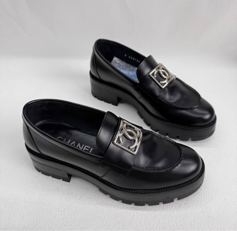 98新 Chanel香奈兒 黑色銀扣樂福鞋厚底增高 尺寸36.5-0