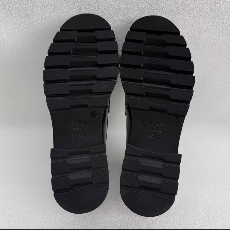 98新 Chanel香奈兒 黑色銀扣樂福鞋厚底增高 尺寸36.5-8