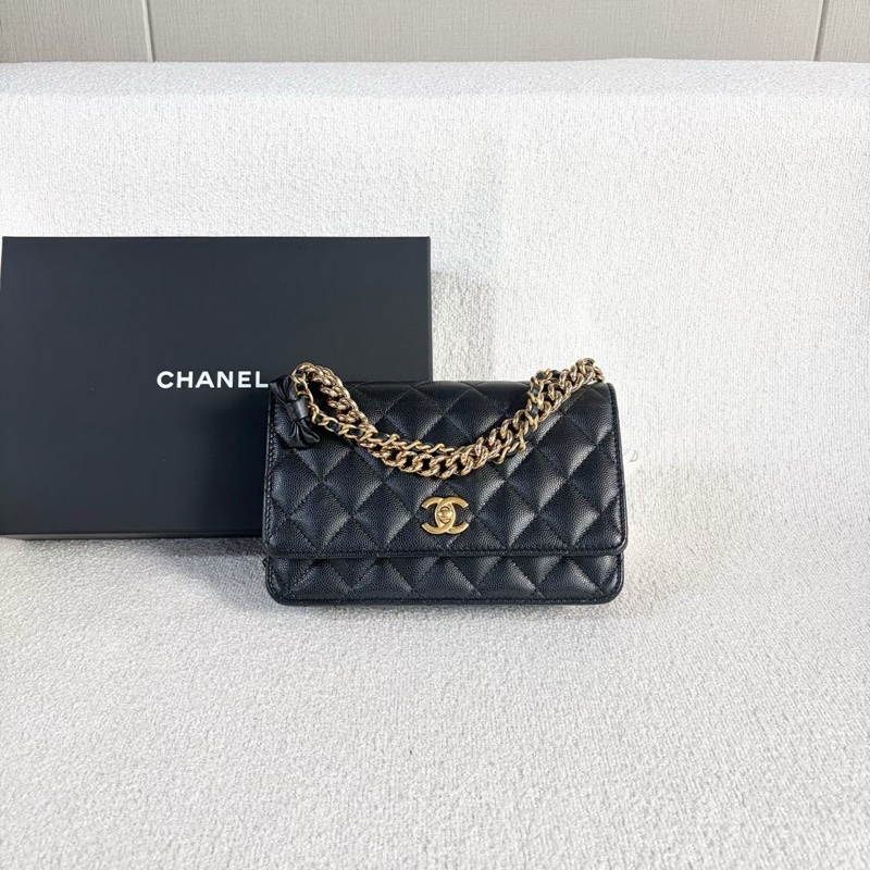 Chanel WOC鏈條包黑色金扣荔枝皮 芯片款19*13*4 99新配件塵袋盒子購證-1