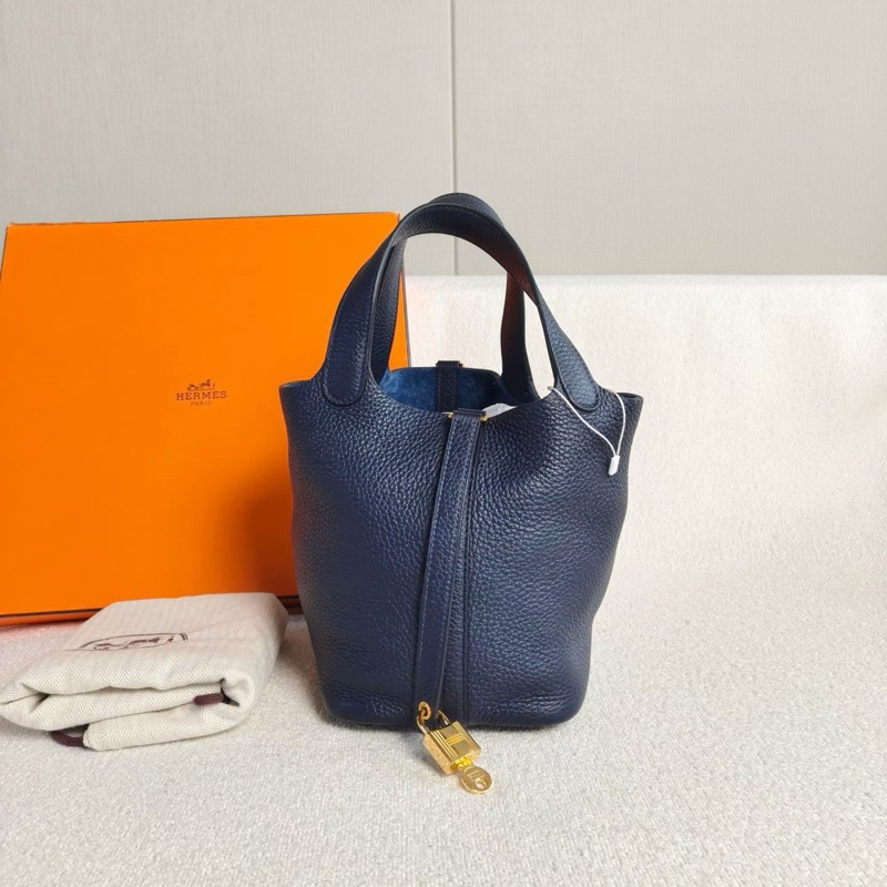 Hermes Picotin菜籃子18 普魯士藍18*19*13.5 99新配件塵袋鑰匙鎖-1