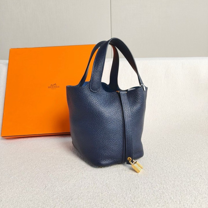 Hermes Picotin菜籃子18 普魯士藍18*19*13.5 99新配件塵袋鑰匙鎖-3