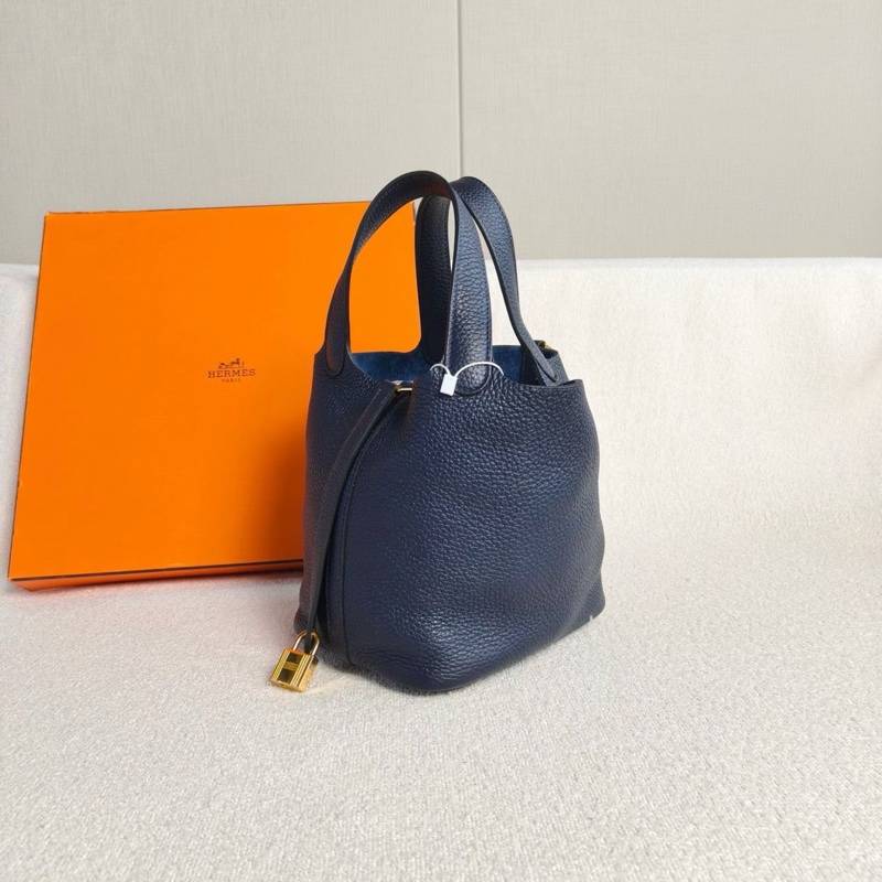 Hermes Picotin菜籃子18 普魯士藍18*19*13.5 99新配件塵袋鑰匙鎖-5