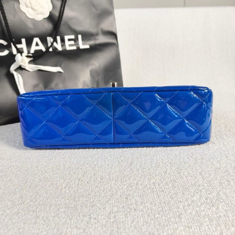 Chanel 寶藍色漆皮銀扣季節款限定CF中號25*15*7 99新配件盒子塵袋保卡-4