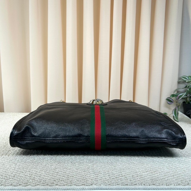 Gucci古馳 Rajah水晶琺琅虎頭托特包 黑色牛皮材質 經典紅綠條紋配飾-4