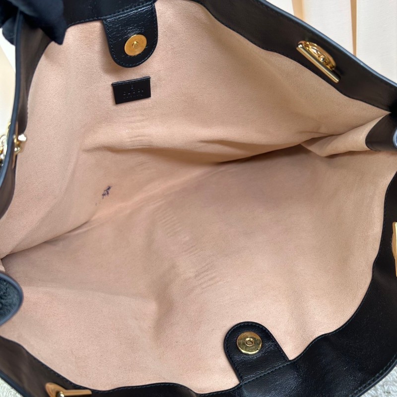 Gucci古馳 Rajah水晶琺琅虎頭托特包 黑色牛皮材質 經典紅綠條紋配飾-5