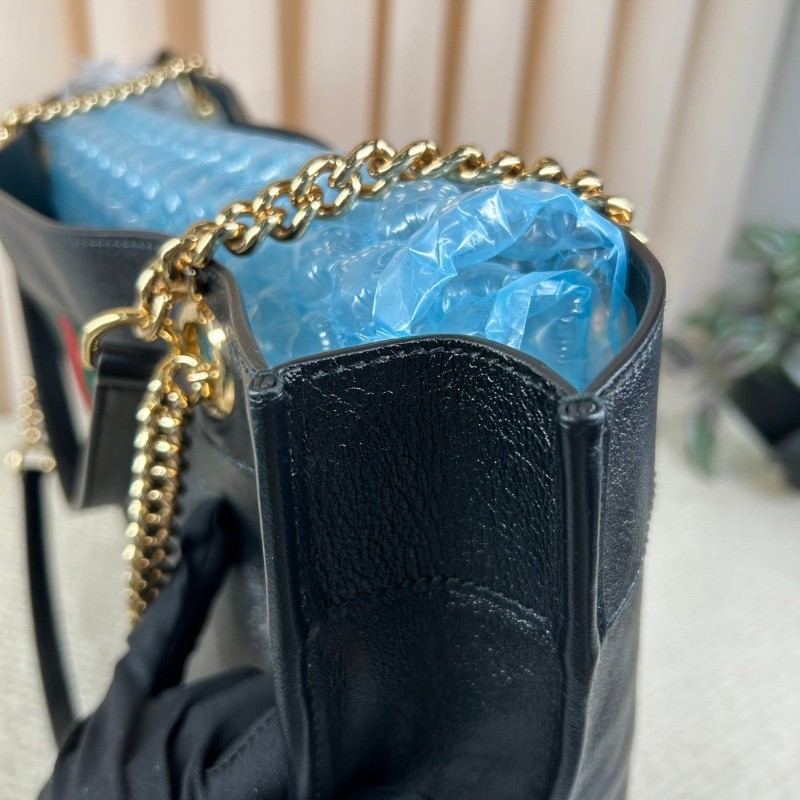 Gucci古馳 Rajah水晶琺琅虎頭托特包 黑色牛皮材質 經典紅綠條紋配飾-18