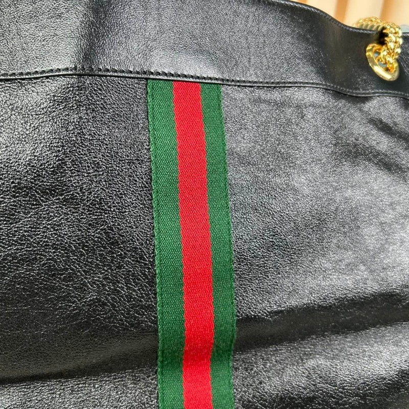 Gucci古馳 Rajah水晶琺琅虎頭托特包 黑色牛皮材質 經典紅綠條紋配飾-21