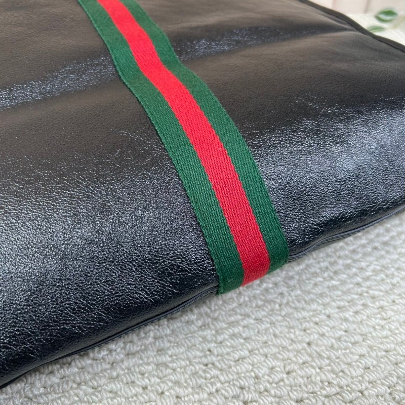 Gucci古馳 Rajah水晶琺琅虎頭托特包 黑色牛皮材質 經典紅綠條紋配飾-22