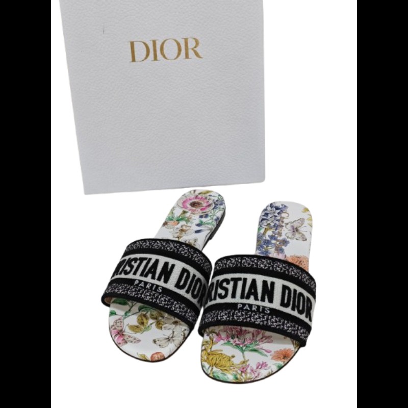 Dior Dway 刺繡棉布涼鞋 38.5碼-0