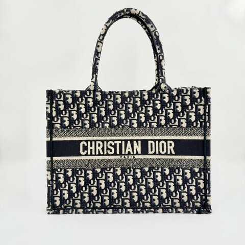 CHRISTIAN DIOR - 深藍Oblique刺繡帆布BookTote托特包