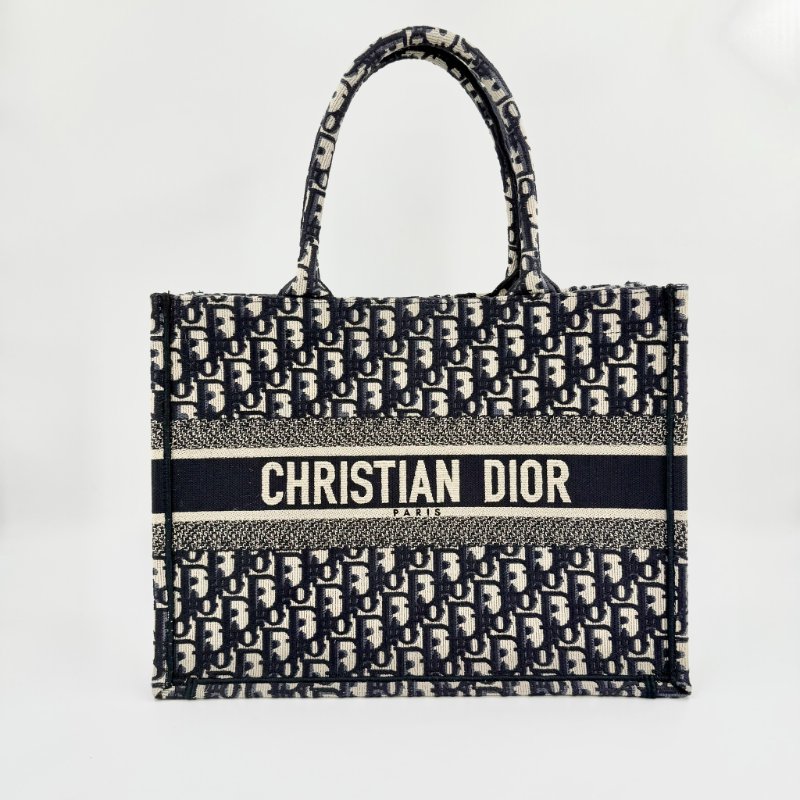 CHRISTIAN DIOR - 深藍Oblique刺繡帆布BookTote托特包-0