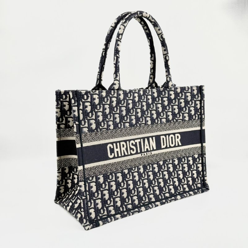 CHRISTIAN DIOR - 深藍Oblique刺繡帆布BookTote托特包-3