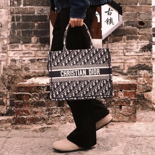 CHRISTIAN DIOR - 深藍Oblique刺繡帆布BookTote托特包-6